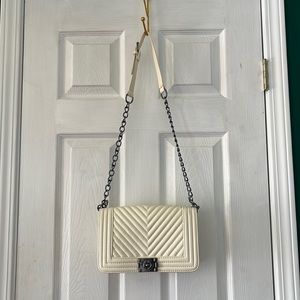 white leather purse